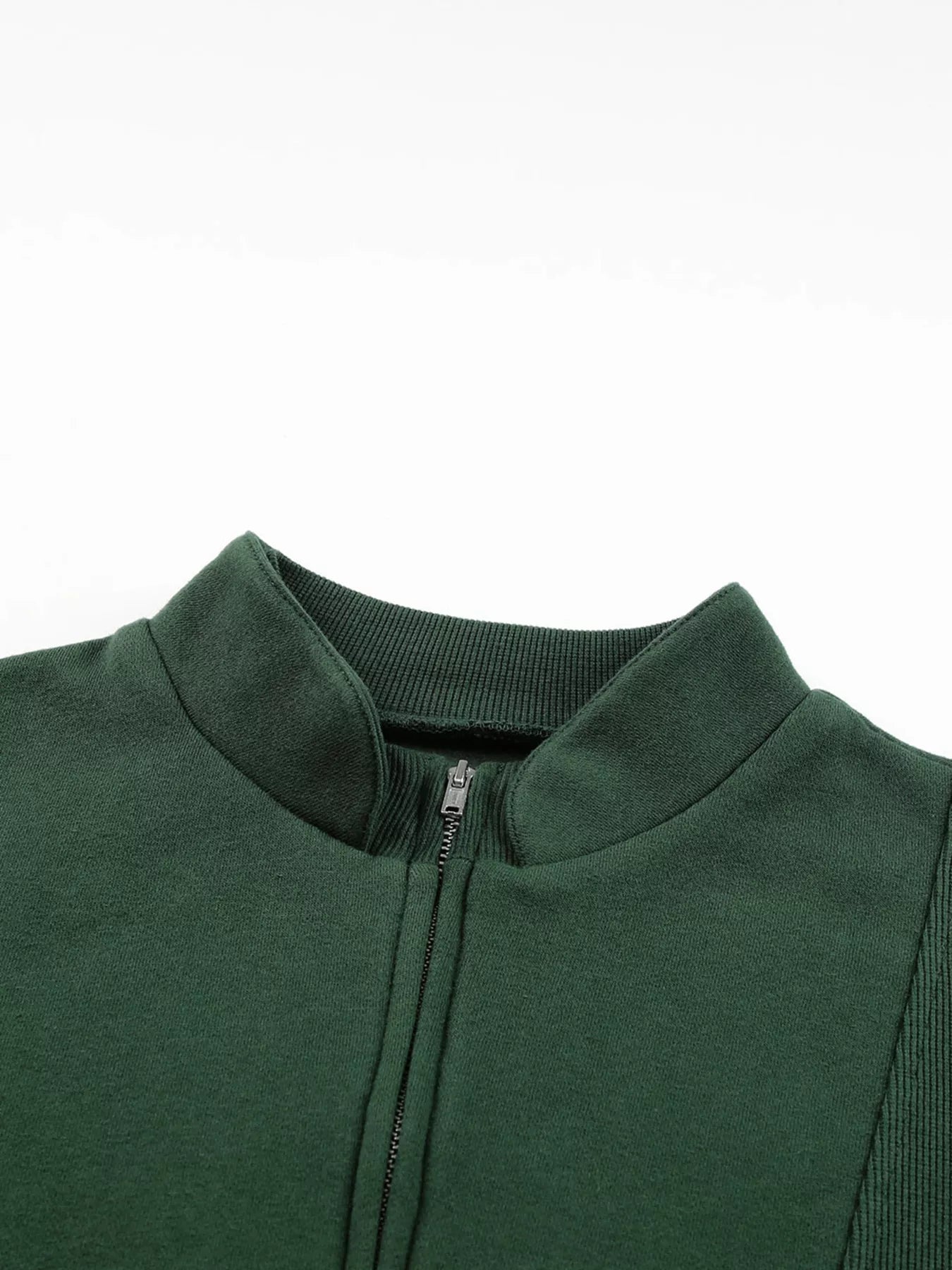 Half Zip Stand Collar Exposed Seam Solid Color Casual Sweatshirt OutfitFlow