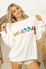 BiBi Merry Tinsel Lettering Drop Shoulder Sweatshirt OutfitFlow