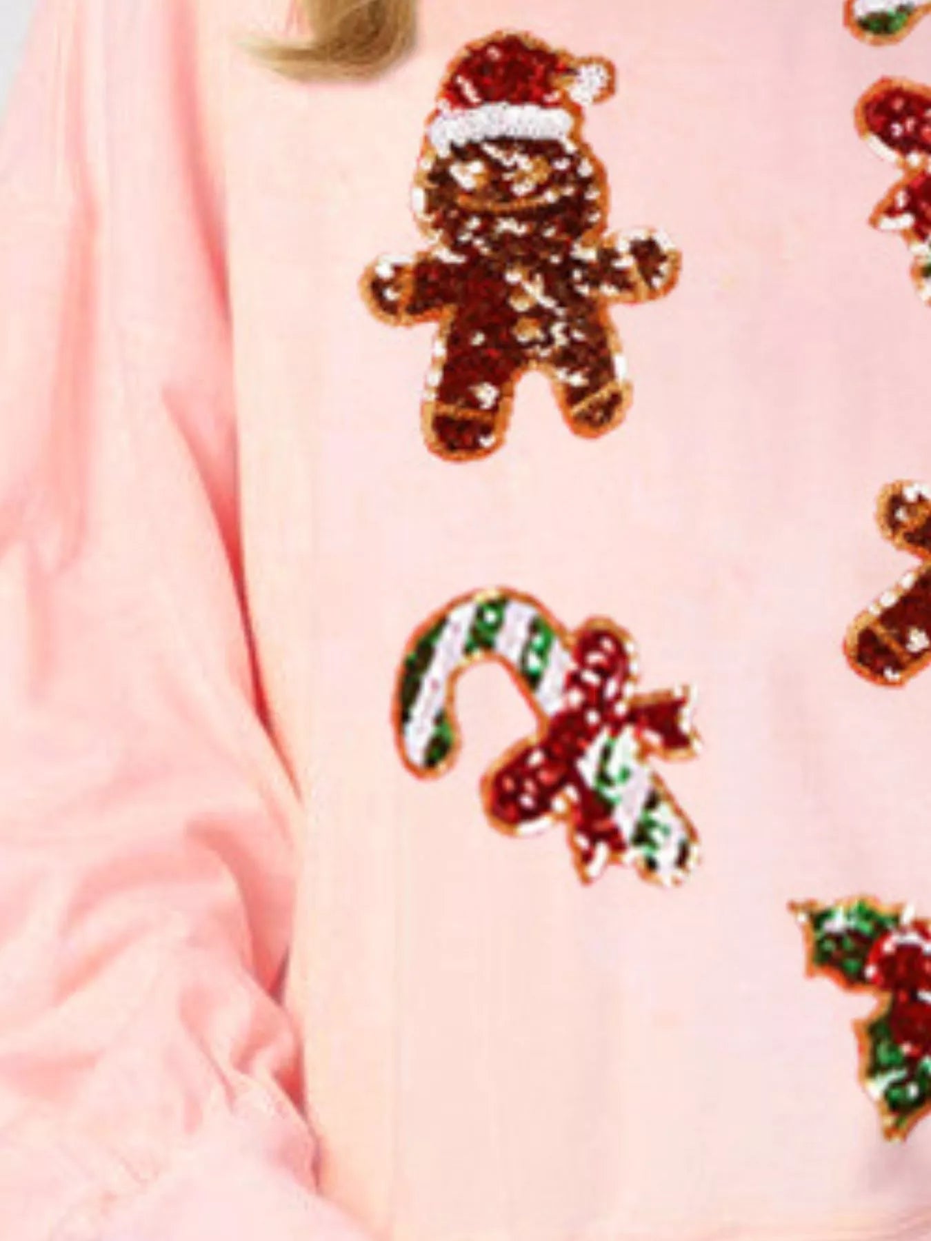Christmas Holiday Sequined Gingerbread Sweatshirt OutfitFlow