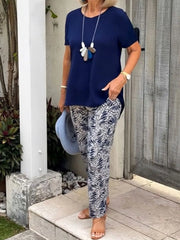 Full Size Round Neck Short Sleeve Top and Pants Set Plus Size OutfitFlow
