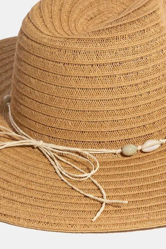 Fame Shell Beaded Wide Brim Straw Hat OutfitFlow