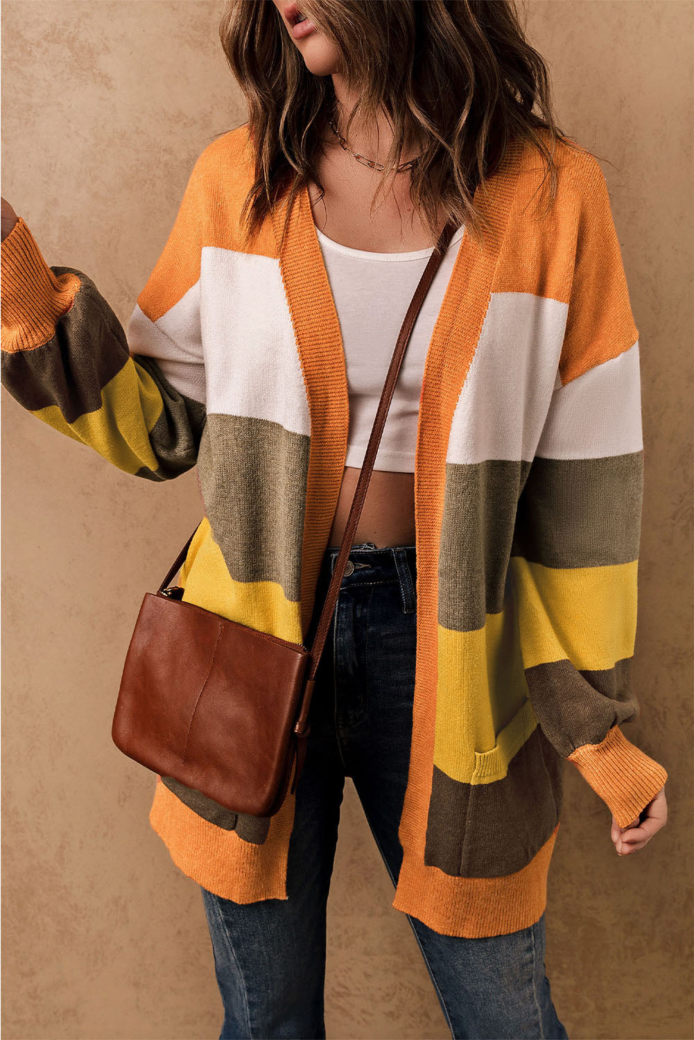 Open Front Color Block Cardigan OutfitFlow