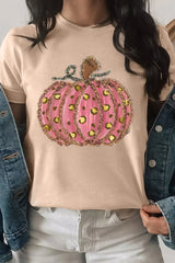 Pumpkin Round Neck Short Sleeve T-Shirt Tan OutfitFlow