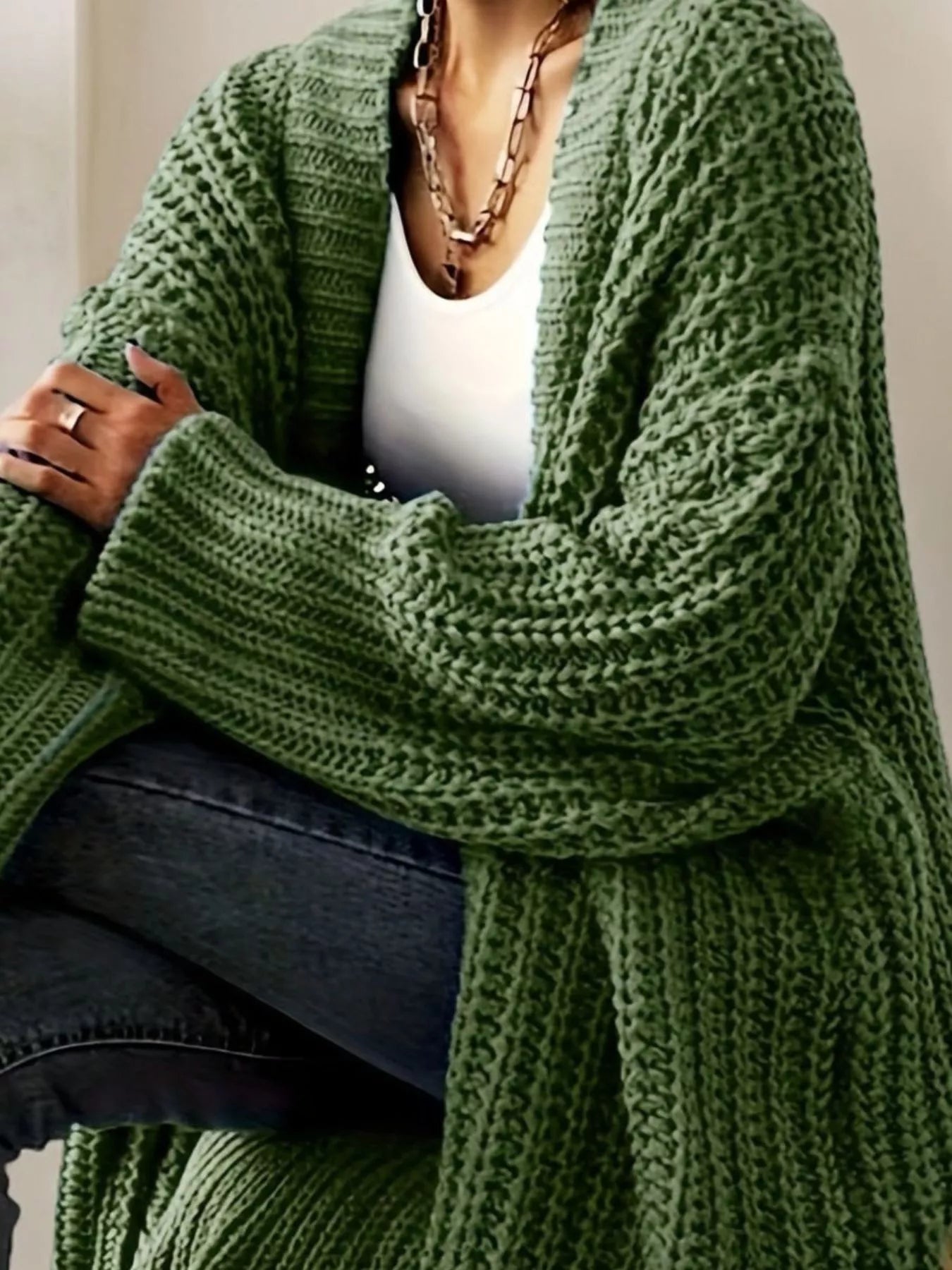 Chunky Knit Open Front Cardigan OutfitFlow