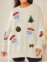 Christmas Santa Round Neck Long Sleeve Sweatshirt Milky White OutfitFlow