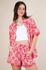 VERY J Full Size Tropical Printed Shirt Top and Shorts Set Plus Size OutfitFlow
