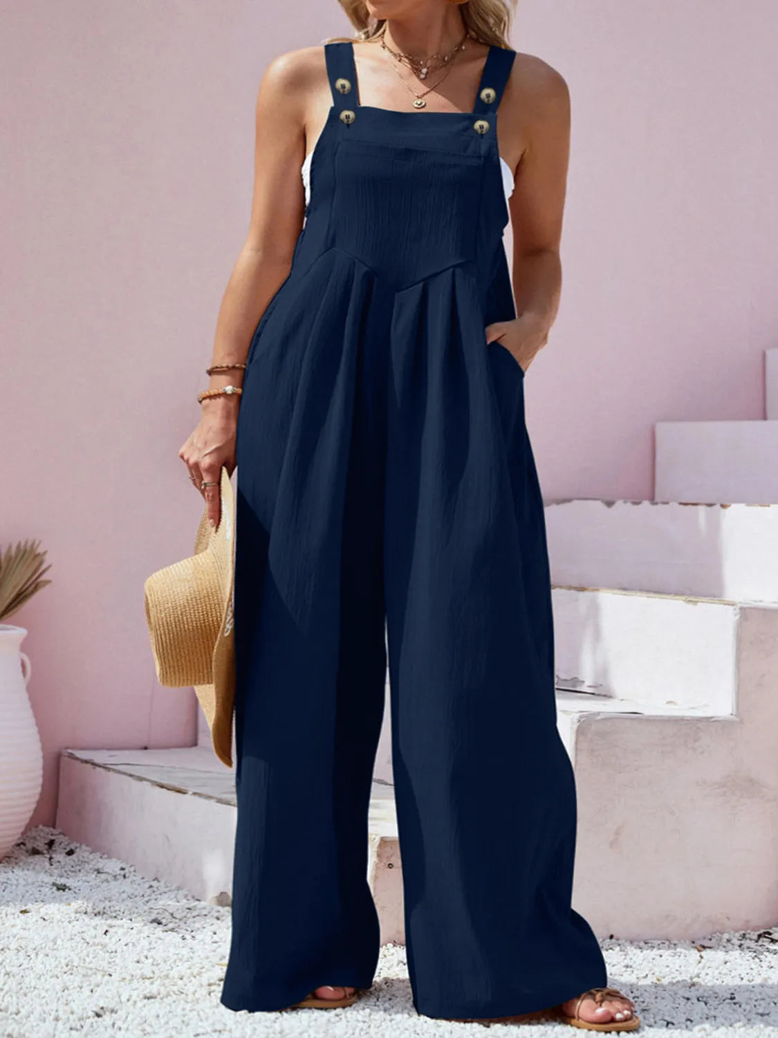 Plus Size Square Neck Wide Leg Overalls OutfitFlow