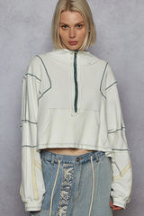 POL Contrast Stitching Zip Front Sweatshirt OutfitFlow