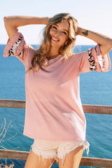 BiBi Leopard Print Contrast Tiered Sleeves Thermal Top OutfitFlow