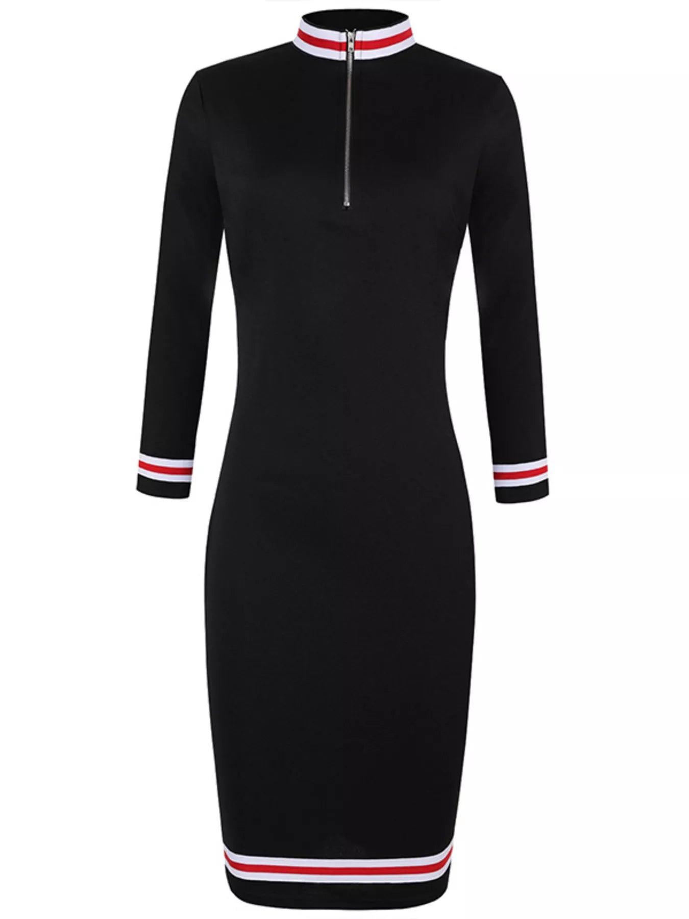 Striped Long Sleeve Bodycon Midi Dress OutfitFlow