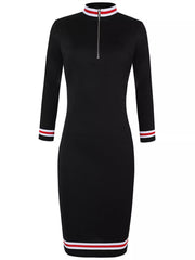 Striped Long Sleeve Bodycon Midi Dress OutfitFlow