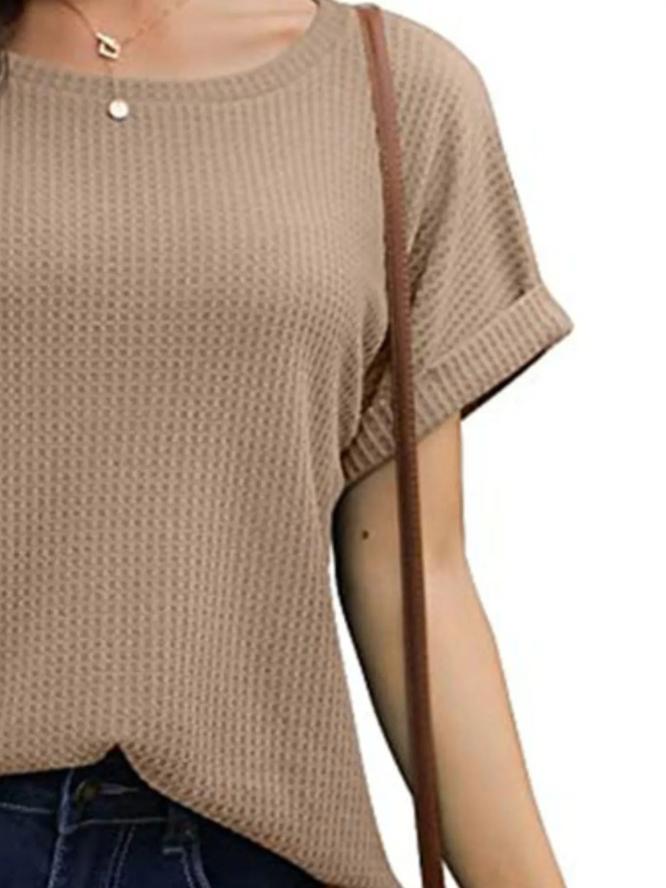 Full Size Waffle Knit Relaxed Fit T-Shirt Plus Size OutfitFlow