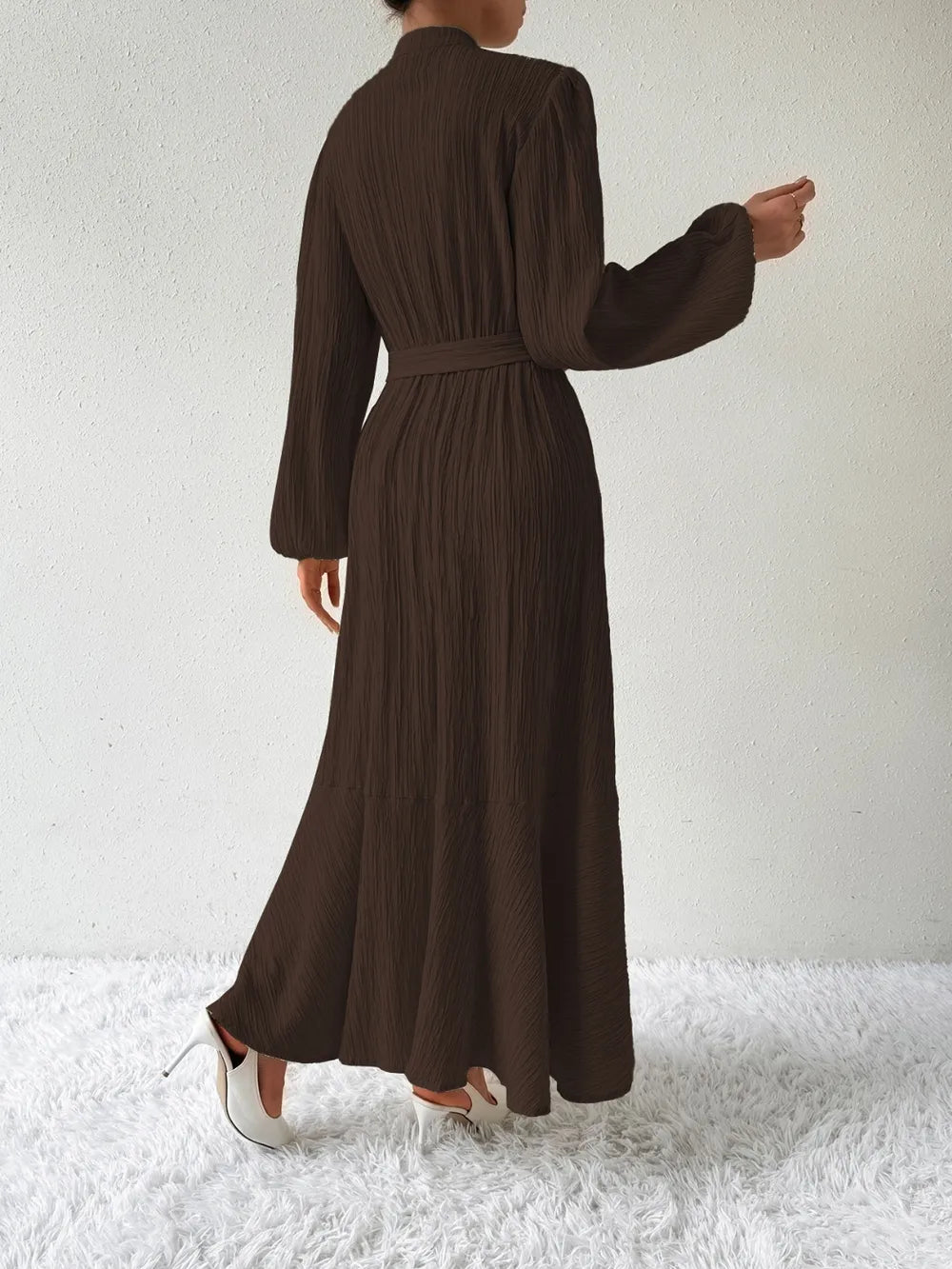 Honey Tie Waist Long Sleeve Dress OutfitFlow