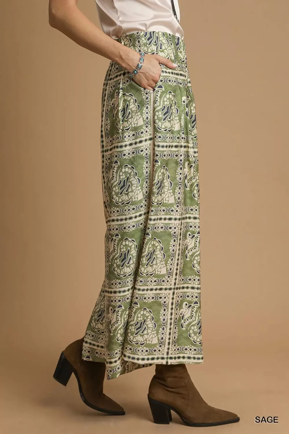 Umgee Bohemian Print Pants with Pockets OutfitFlow