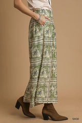 Umgee Bohemian Print Pants with Pockets OutfitFlow