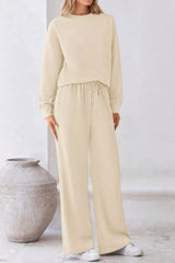 Round Neck Long Sleeve Top and Pants Set OutfitFlow