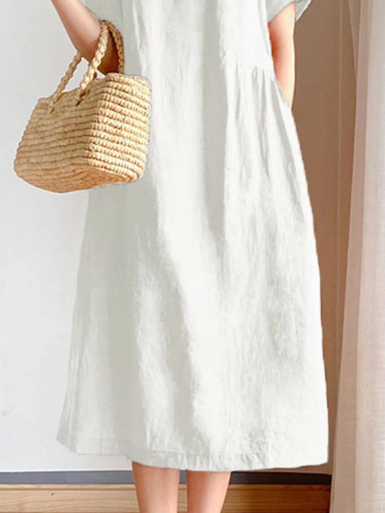 Full Size Casual Round Neck Midi Dress Plus Size OutfitFlow