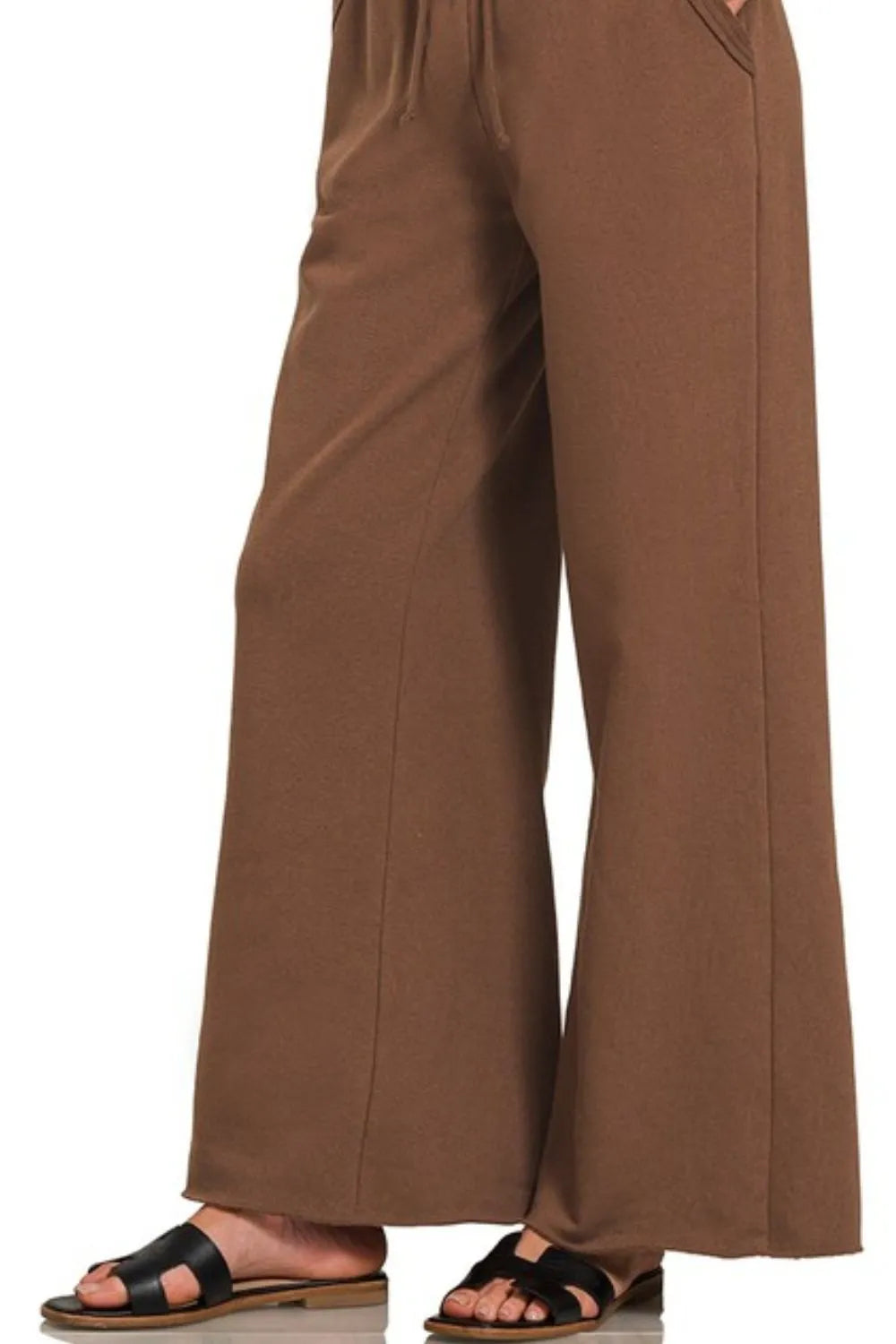 Zenana Fleece Exposed Seam Wide Leg Sweatpants OutfitFlow