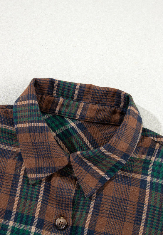 Plaid Collared Neck Button Up Jacket