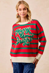 BiBi Christmas Theme Stripe Knit Top OutfitFlow