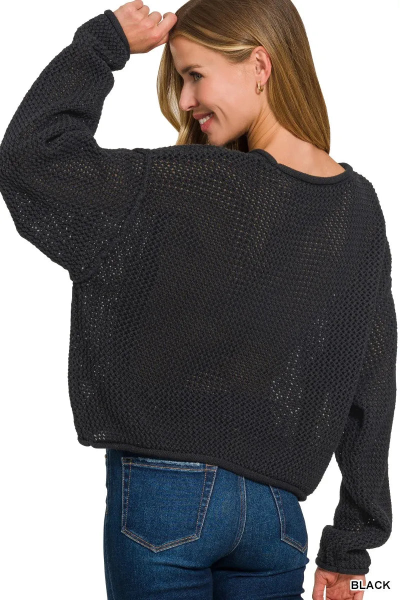 Zenana Textured Drop Shoulder Knit Top Trendsi