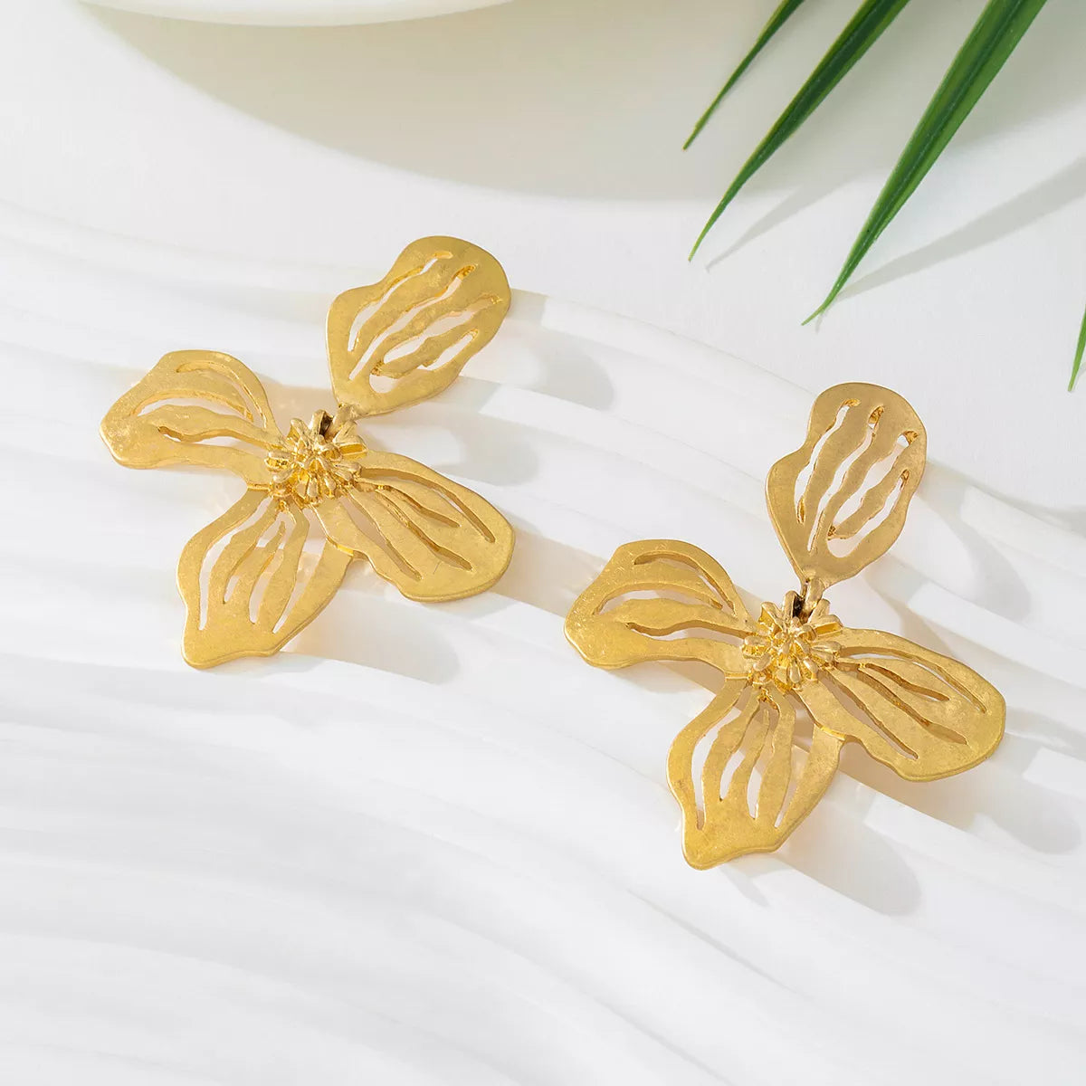 18K Gold-Plated Butterfly Flower Statement Earrings OutfitFlow