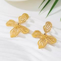 18K Gold-Plated Butterfly Flower Statement Earrings OutfitFlow