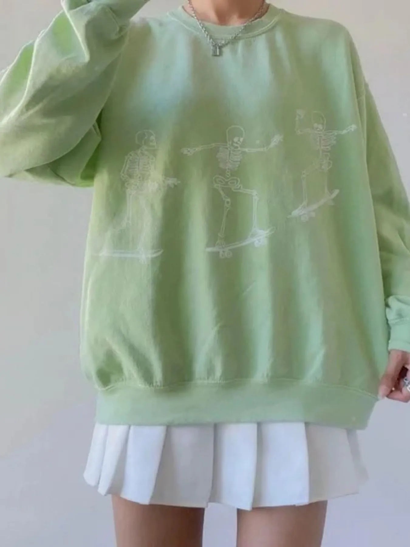 Skeleton Graphic Oversized Sweatshirt OutfitFlow