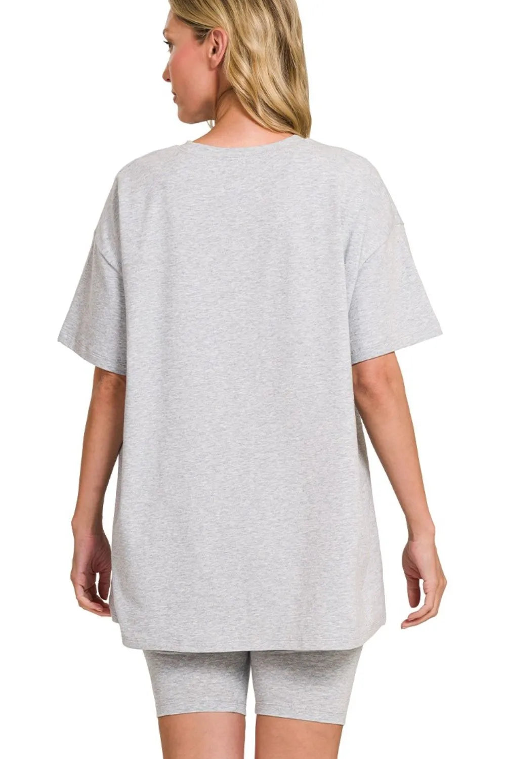 Zenana Cotton Round Neck Top & Biker Shorts OutfitFlow