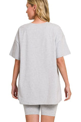 Zenana Cotton Round Neck Top & Biker Shorts OutfitFlow