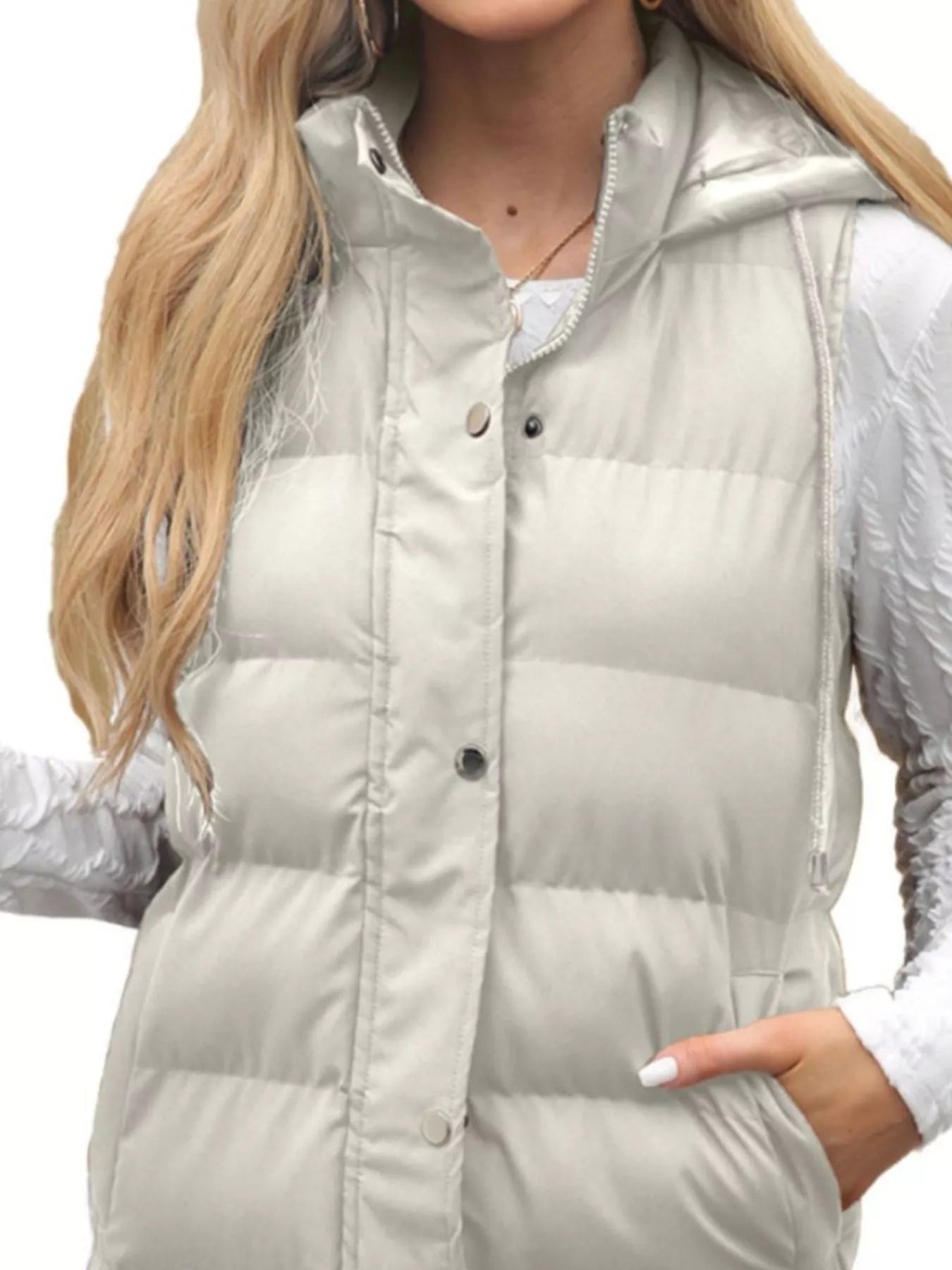 Full Size Snap Down Hooded Padded Longline Vest Coat Plus Size OutfitFlow