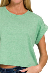 Zenana Rolled Sleeve Crop T-Shirt OutfitFlow