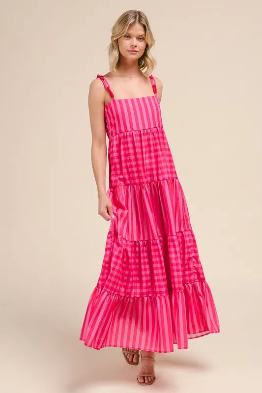 SO ME Stripe Tiered Maxi Dress with Colorful Chain Strap OutfitFlow