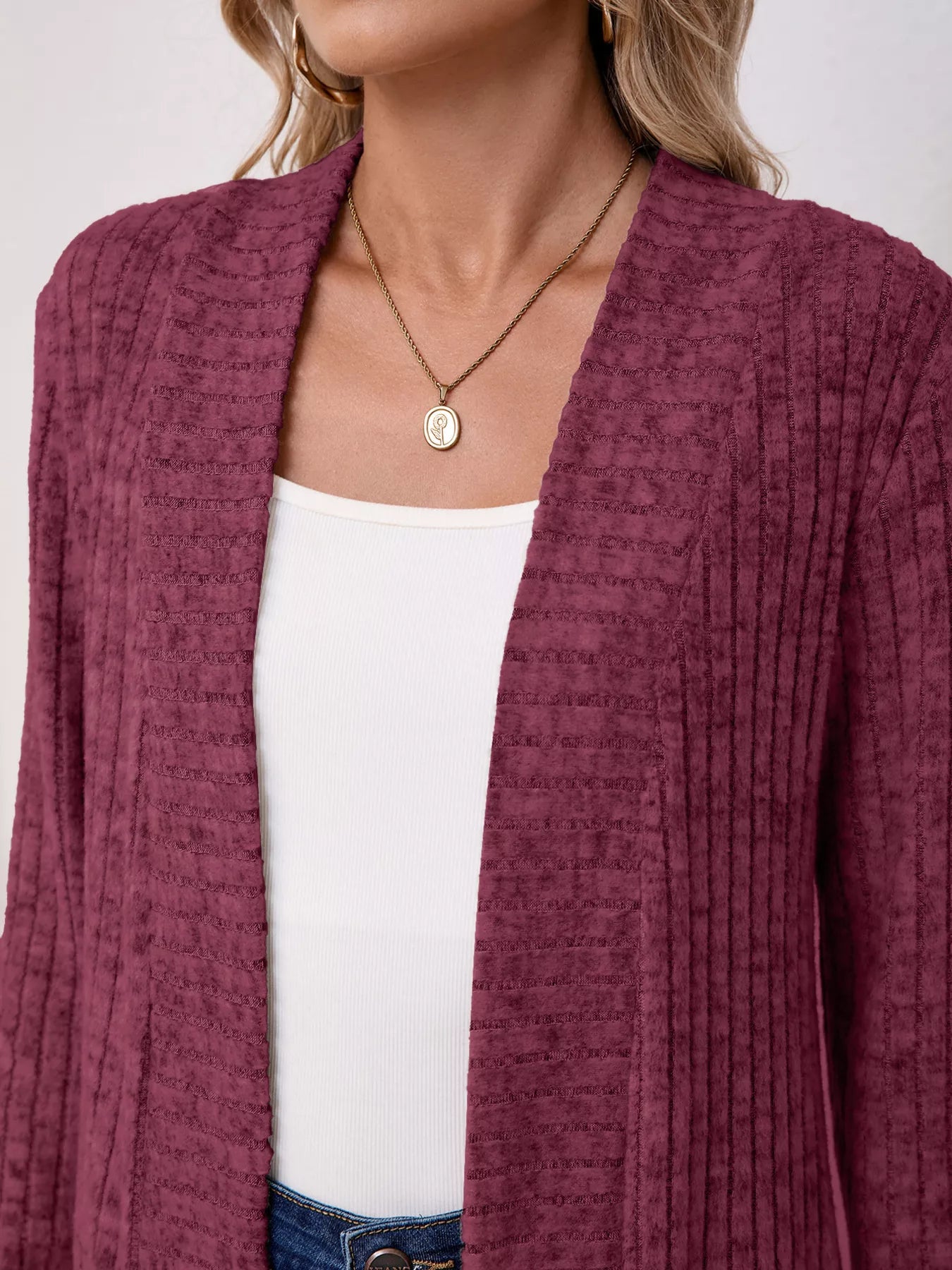 Casual Knit Open Front Cardigan OutfitFlow