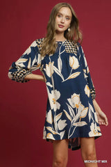 Umgee Floral High-Low Babydoll Dress MIDNIGHT MIX Trendsi