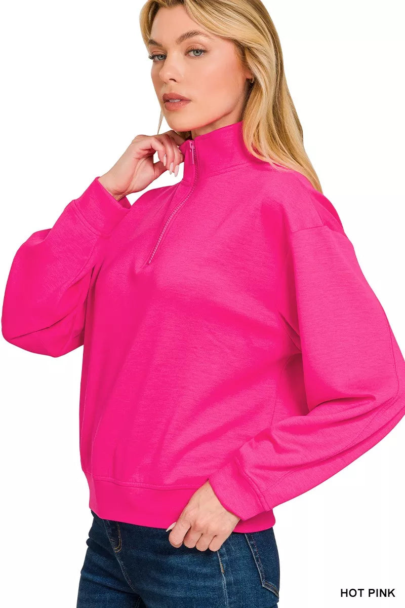 Zenana Scuba Half Zip Pullover Sweatshirt Trendsi