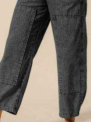 SO ME Mineral Washed Mid Rise Barrel Shape Pants OutfitFlow