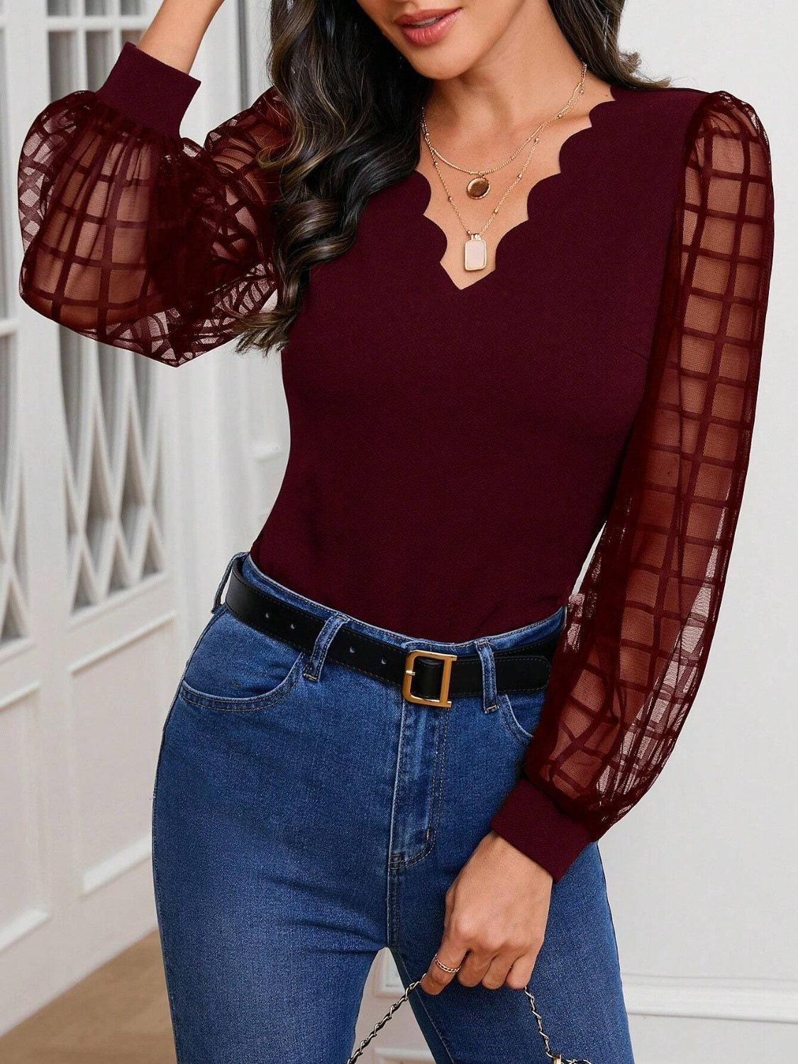 V-Neck Long Sleeve Top