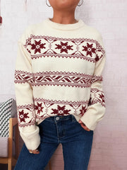 Christmas Snowflake Round Neck Sweater OutfitFlow