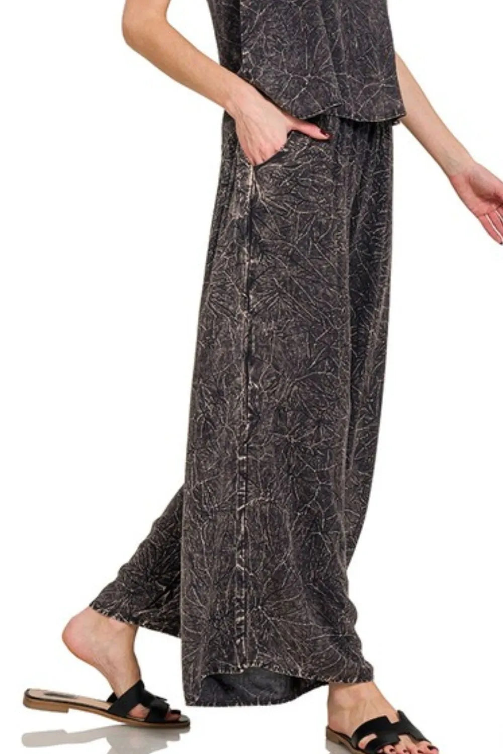 Zenana Woven Acid Crinkle Washed Cami & Pants 2 Piece Set OutfitFlow