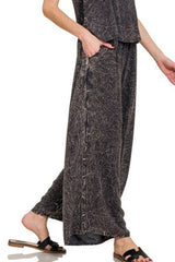 Zenana Woven Acid Crinkle Washed Cami & Pants 2 Piece Set OutfitFlow