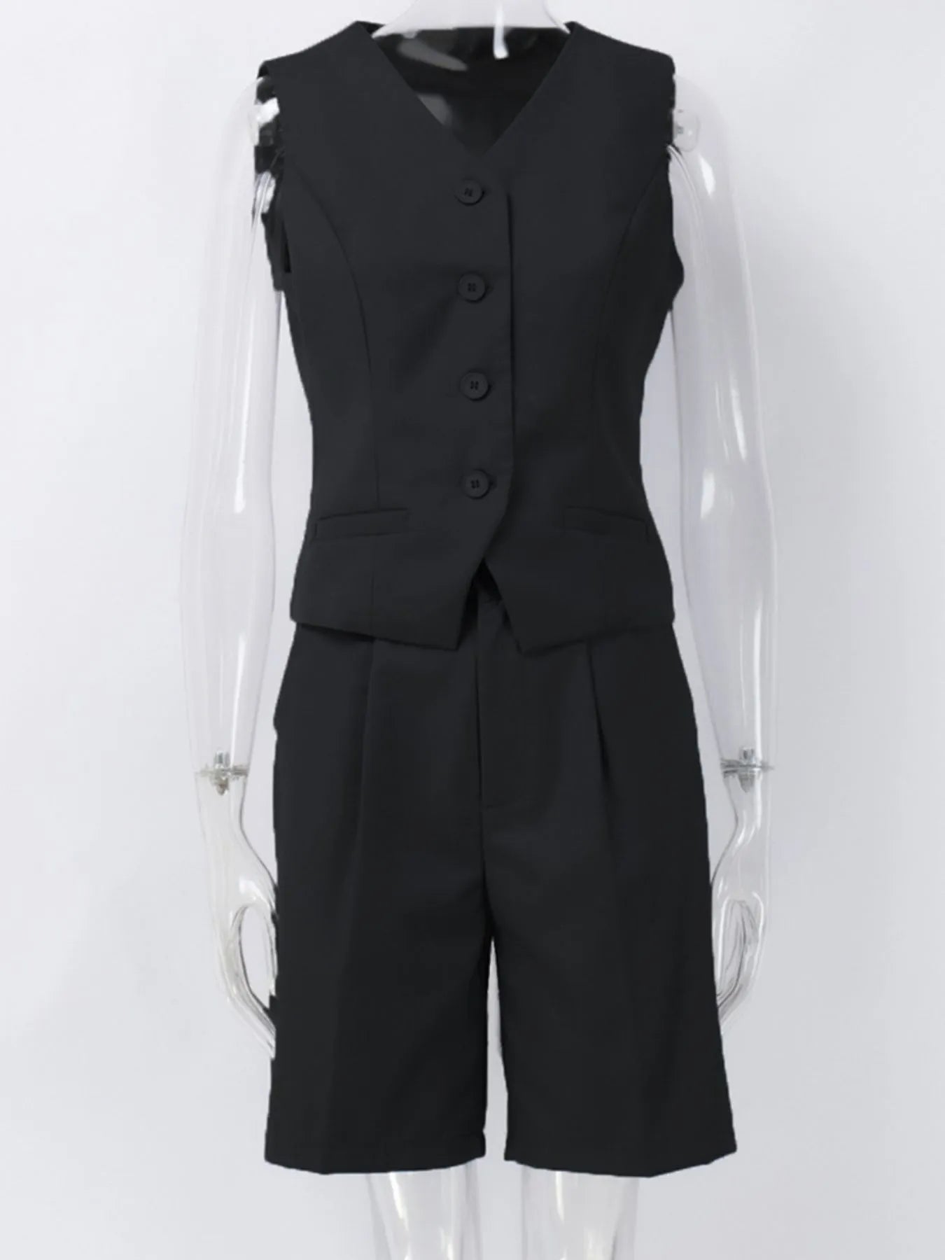 V-Neck Vest and Pants Two-Piece Blazer Set OutfitFlow