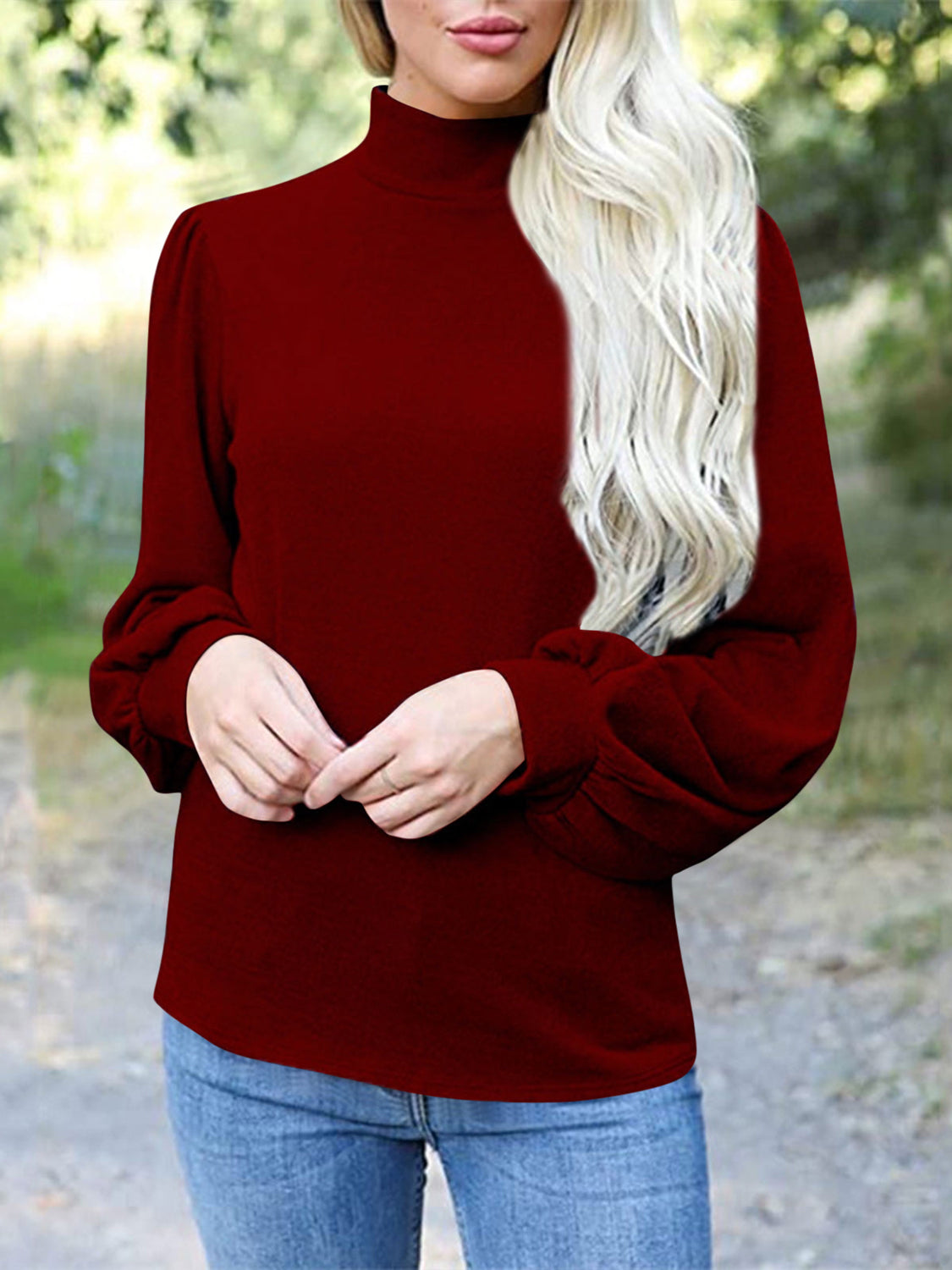 Outfit Flow - Full Size Mock Neck Long Sleeve T-Shirt