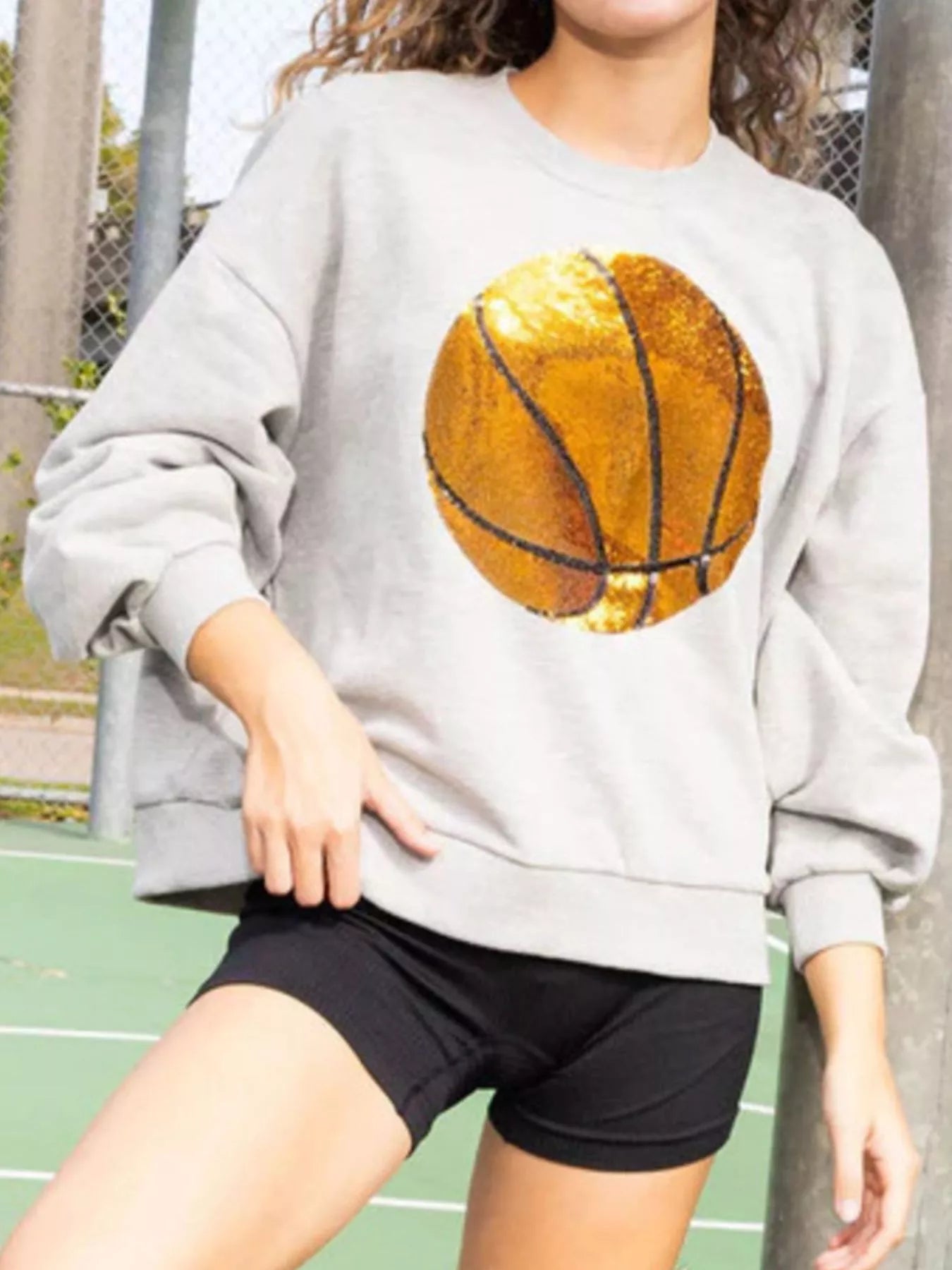 Basketball Round Neck Long Sleeve Sweatshirt OutfitFlow