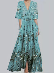 Floral Surplice Short Sleeve Dress OutfitFlow