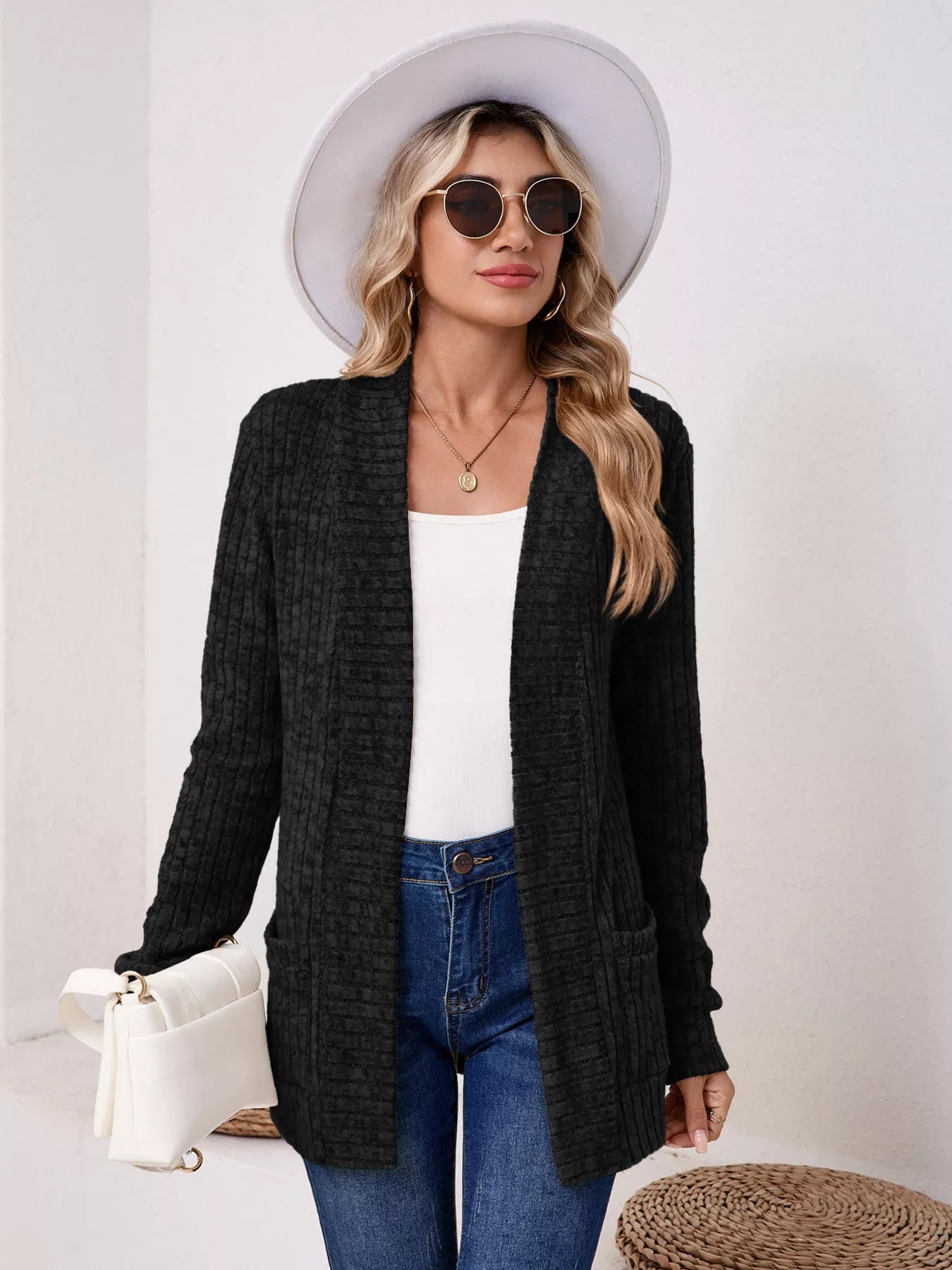Casual Knit Open Front Cardigan OutfitFlow
