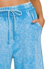 Zenana Washed French Terry Palazzo With Pockets OutfitFlow