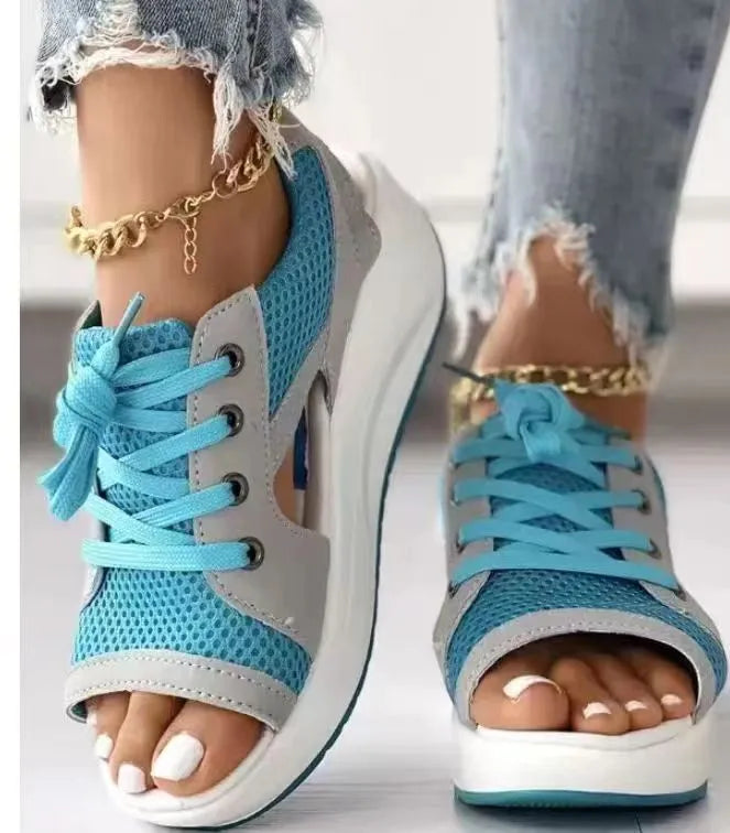 Mesh Breathable Platform Sandals Blue OutfitFlow