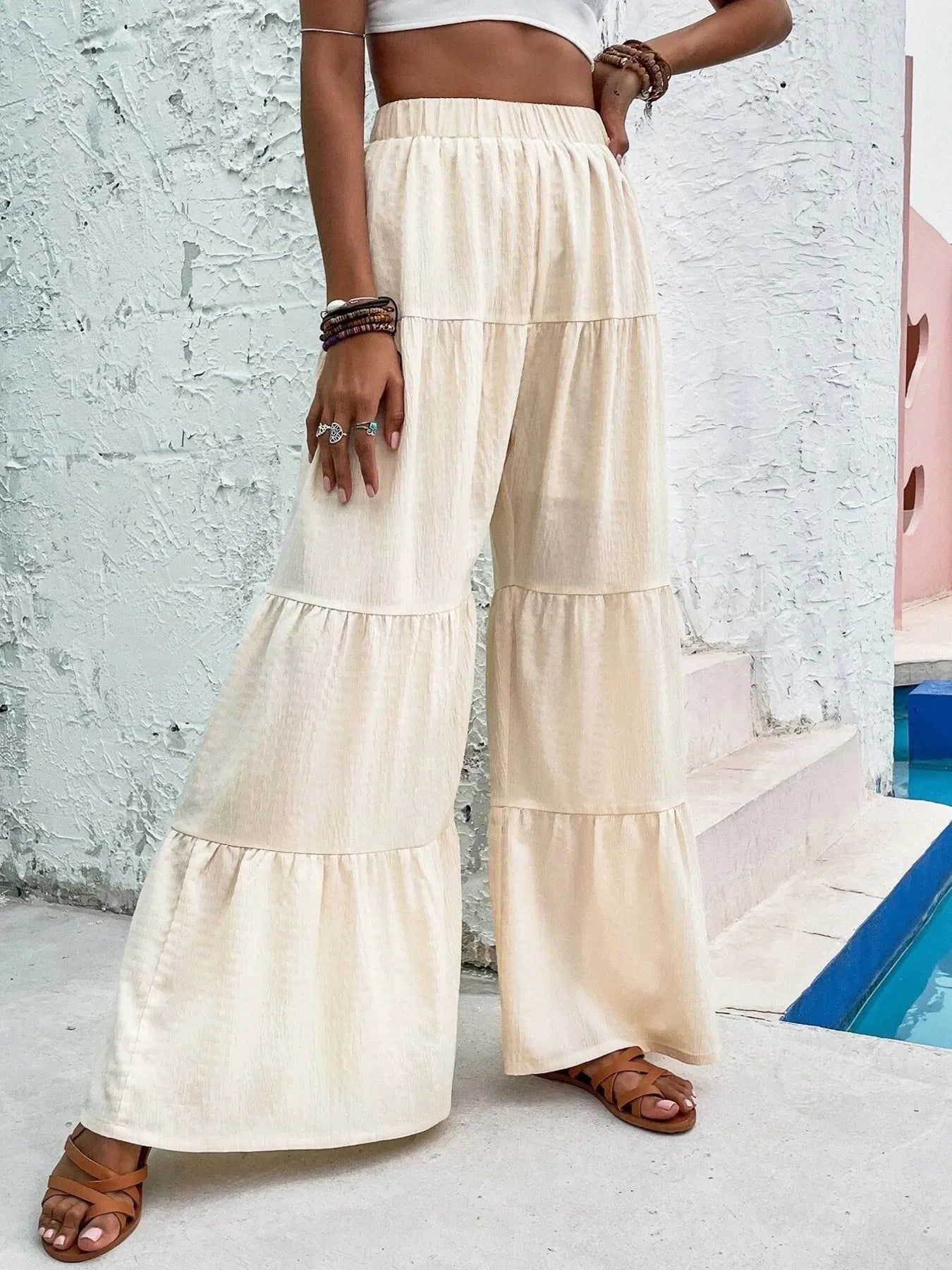 Tiered Ruffle Wide Leg Pants OutfitFlow