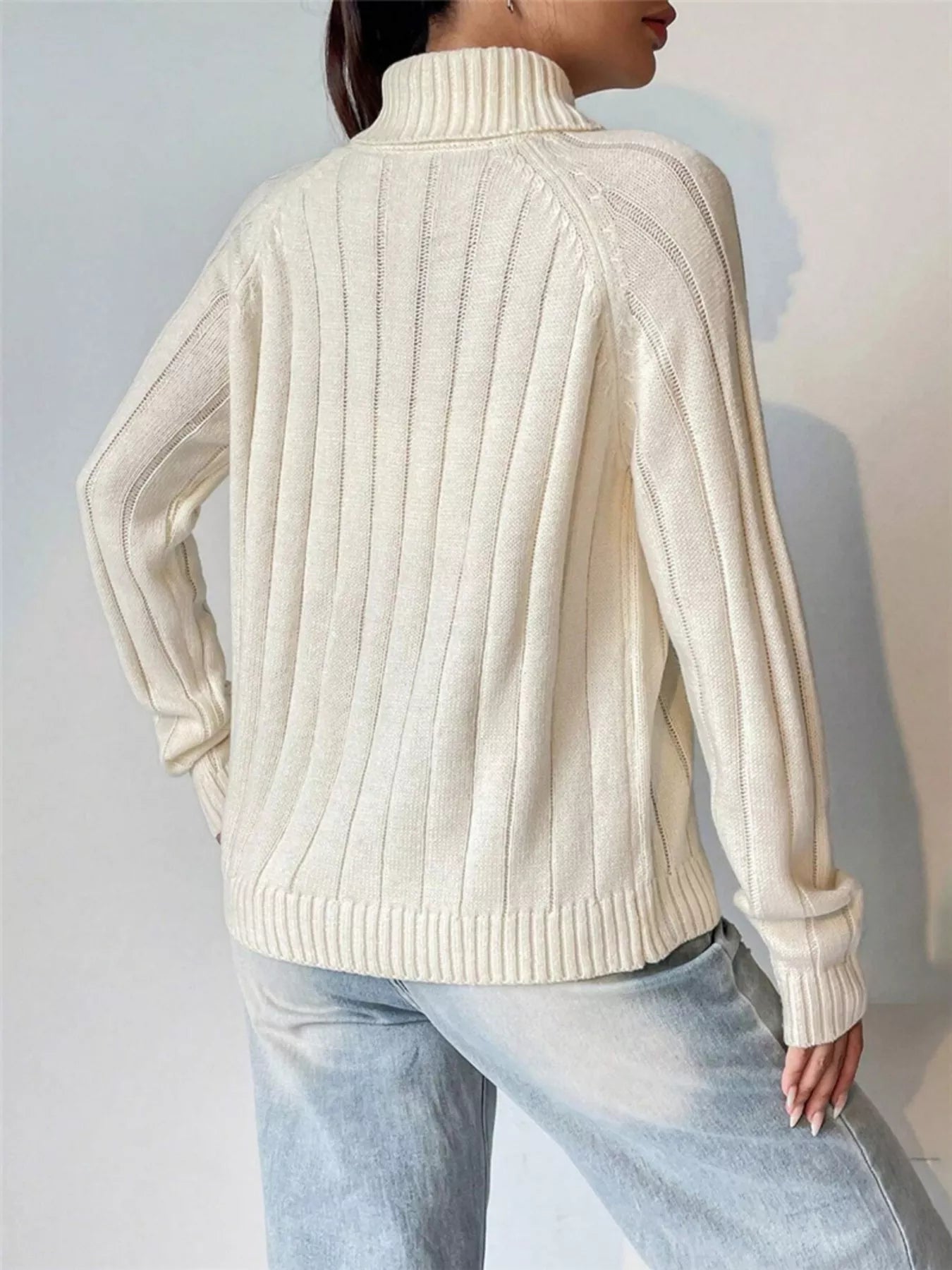 Ribbed Turtleneck Long Sleeve Sweater OutfitFlow